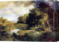 Evening Landscape at East Bergholt Canvas Paintings - A Pastoral Landscape by Thomas Moran