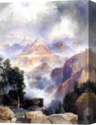 Grand Canvas Paintings - A Showrey Day, Grand Canyon by Thomas Moran
