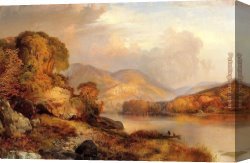 Evening Landscape at East Bergholt Canvas Paintings - Autumn Landscape by Thomas Moran