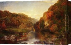 Autumn Canvas Paintings - Autumn on the Wissahickon by Thomas Moran
