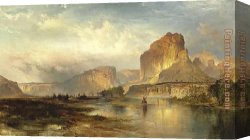 Nearing Camp on The Upper Colorado River Canvas Paintings - Cliffs of Green River by Thomas Moran