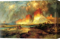 Nearing Camp on The Upper Colorado River Canvas Paintings - Cliffs of the Upper Colorado river by Thomas Moran