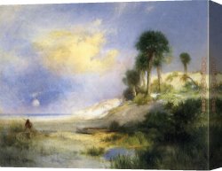 Island Hole at Sawgrass Canvas Paintings - Fort George Island, Florida by Thomas Moran