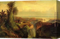 Indian Sacrifice Canvas Paintings - Indians on a Cliff by Thomas Moran