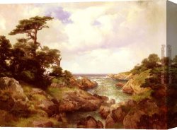 Rocky Coast And Gulls Canvas Paintings - Monterey Coast by Thomas Moran
