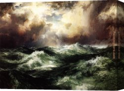 Seascape Canvas Paintings - Moonlit Seascape by Thomas Moran