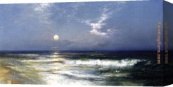 Seascape Canvas Paintings - Moonlit Seascape I by Thomas Moran