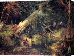 Moran Canvas Paintings - Slave Hunt, Dismal Swamp, Virginia by Thomas Moran