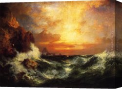 Land Canvas Paintings - Sunset near Land's End, Cornwall, England by Thomas Moran