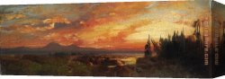 Lake Arrowhead Canvas Paintings - Sunset on the Great Salt Lake, Utah by Thomas Moran