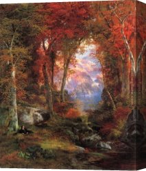 A Hunter at Rest in The Woods Canvas Paintings - The Autumnal Woods by Thomas Moran