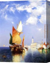 The Doge's Palace From The Entrance to The Grand Canal Canvas Paintings - The Grand Canal,Venice by Thomas Moran