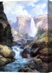 Valley of The Yosemite Canvas Paintings - Waterfall in Yosemite by Thomas Moran