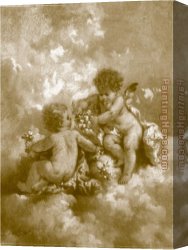 Charles Canvas Paintings - charles lutyens cherubs making posies by Unknown Artist