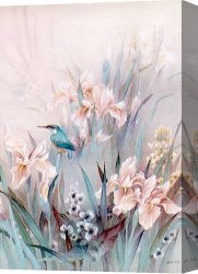Irises Canvas Paintings - Kingfisher and Iris by Unknown Artist