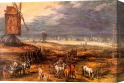 Windmill at Zaandam 2 Canvas Paintings - Landscape with Windmills by Unknown Artist