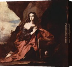 Deserted Canvas Paintings - Mary Magdalene in the Desert by Unknown Artist