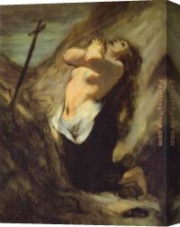 Deserted Canvas Paintings - Mary Magdalene in the Desert Honore Daumier by Unknown Artist