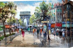 Artist's Canvas Paintings - Paris Street Scene by Unknown Artist
