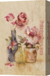 Pots Canvas Paintings - Pots of Roses Panel III by Unknown Artist
