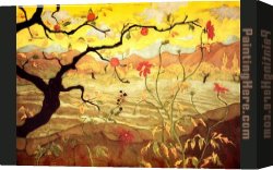 Flowering Apple Tree Branch Canvas Paintings - Ranson Apple Tree with Red Fruit by Unknown Artist