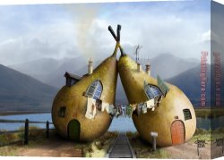 Pear Canvas Paintings - Twin Pear Houses Cristal Reza by Unknown Artist