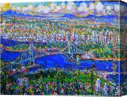 Island Canvas Paintings - Vancouver Island Lions Gate Bridge by Unknown Artist