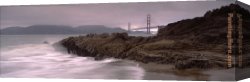 Wave Canvas Paintings - Waves Breaking on Rocks, Golden Gate Bridge by Unknown Artist