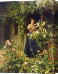 Gilbert Canvas Paintings - Gardening by Victor Gabriel Gilbert