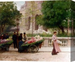 Gilbert Canvas Paintings - La Place De La Trinite by Victor Gabriel Gilbert