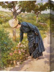 Gilbert Canvas Paintings - Lady in a Garden by Victor Gabriel Gilbert