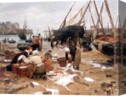 Gilbert Canvas Paintings - Sorting the Fish by Victor Gabriel Gilbert