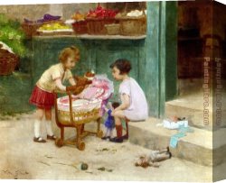 Gilbert Canvas Paintings - The Favourite Teddy Bear by Victor Gabriel Gilbert