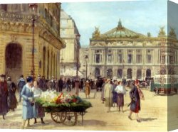 Gilbert Canvas Paintings - The Flower Seller Place De L'Opera Paris by Victor Gabriel Gilbert
