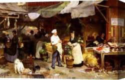 Gilbert Canvas Paintings - The Maubeuge Market by Victor Gabriel Gilbert