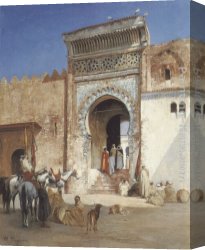 Before a Mosque (cairo) Canvas Paintings - Arabs Outside the Mosque by Victor Pierre Huguet