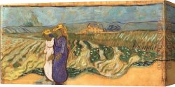 Femme Nue Couchee Canvas Paintings - Deux femmes traversant un champ 1890 by Vincent van Gogh