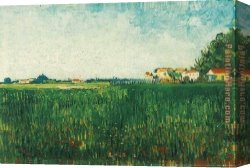 The Bedroom at Arles Canvas Paintings - Farmhouses in a Wheat Field Near Arles by Vincent van Gogh