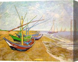 Beach Canvas Paintings - Fishing Boats on the Beach by Vincent van Gogh