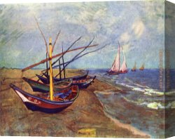 Marie Canvas Paintings - Fishing Boats on the Beach at Saints-Maries by Vincent van Gogh
