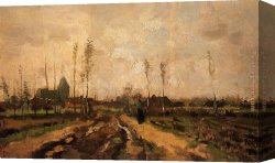 Church Canvas Paintings - Landscape with Church and Farms by Vincent van Gogh