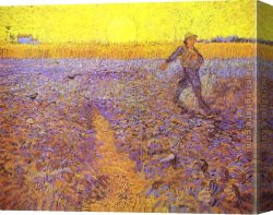 Millet Canvas Paintings - Sower with Setting Sun  After Millet by Vincent van Gogh
