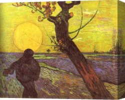 Millet Canvas Paintings - Sower with Setting Sun After Millet by Vincent van Gogh