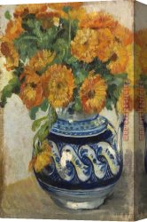 Westerwald Canvas Paintings - Still Life of Marigolds in a Westerwald Jug by Vincent van Gogh