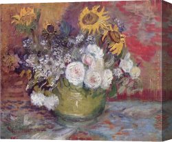 Heart of The Rose Canvas Paintings - Still life with roses and sunflowers by Vincent van Gogh