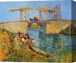 Woman Canvas Paintings - The Langlois Bridge at Arles with Women Washing by Vincent van Gogh