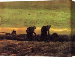 Peasants Canvas Paintings - Two Peasant Women in the Peat Fields by Vincent van Gogh
