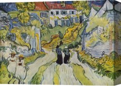 Figure Canvas Paintings - Village Street and Stairs with Figures by Vincent van Gogh