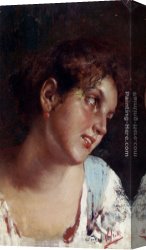 Portrait of a Girl Wearing a Pearl Necklace Canvas Paintings - Portrait Of A Young Girl by Vincenzo Irolli