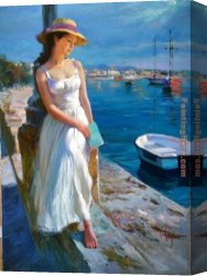 Vladimir Canvas Paintings - At 0The Harbor eml by Vladimir Volegov